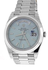 rolex daydate 40mm platinum president 228206 ice blue motif dial & smooth bezel (certified pre-owned)