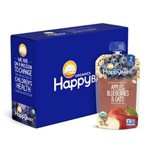 happy baby organics clearly crafted stage 2 baby food, apples, blueberries and oats, 4 ounce (8 count)
