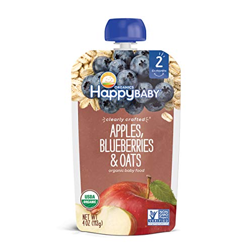 Happy Baby Organics Clearly Crafted Stage 2 Baby Food, Apples, Blueberries and Oats, 4 Ounce (8 Count)