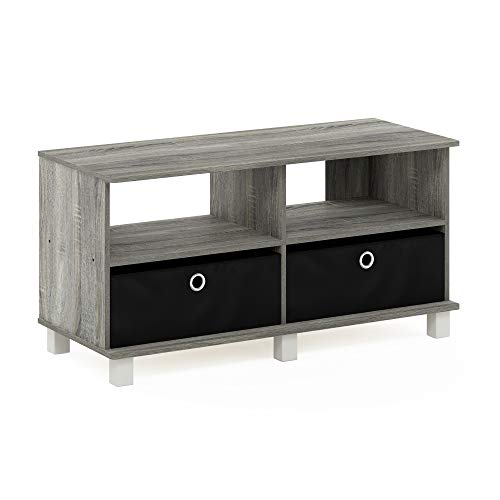 Furinno Andrey Entertainment Center with Bin Drawers, French Oak Grey/Black