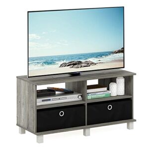Furinno Andrey Entertainment Center with Bin Drawers, French Oak Grey/Black