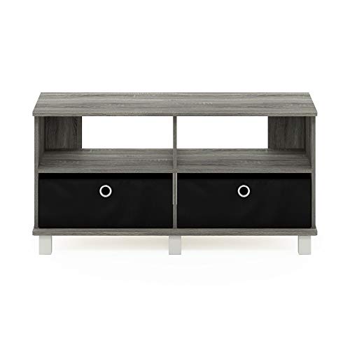 Furinno Andrey Entertainment Center with Bin Drawers, French Oak Grey/Black