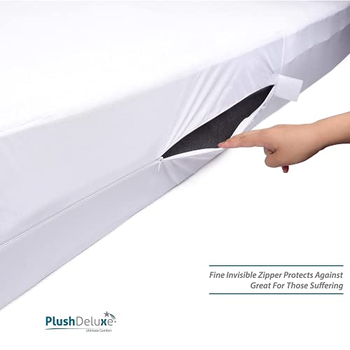 PlushDeluxe Premium Mattress Encasement - Zippered Waterproof BedCover, 6-Sided Protection - Hypoallergenic Terry Fabric - Protects Against Dust, Critters - [9-12"]Depth, Full Size Mattress Protector