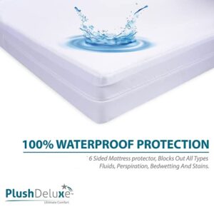 PlushDeluxe Premium Mattress Encasement - Zippered Waterproof BedCover, 6-Sided Protection - Hypoallergenic Terry Fabric - Protects Against Dust, Critters - [9-12"]Depth, Full Size Mattress Protector