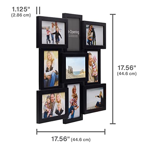 Melannco 18 x 18 Inch 9 Opening Photo Collage Frame, Displays Four 4x6 and Five 6x4 Inch Photos, Black