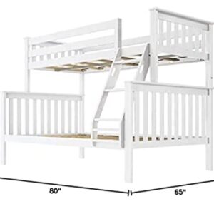 Max & Lily Bunk Bed, Twin-Over-Full Wood Bed Frame For Kids, White