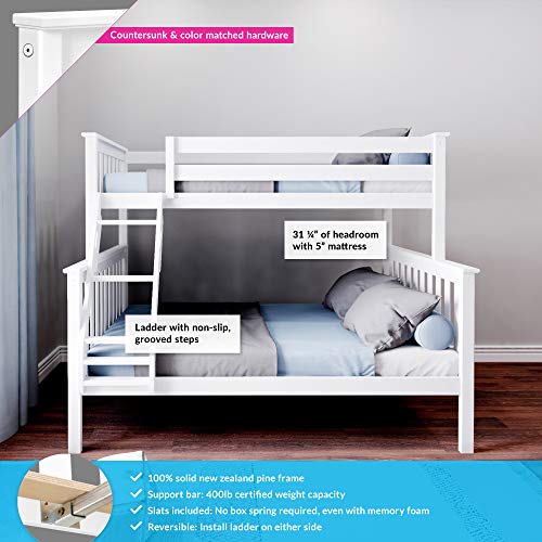 Max & Lily Bunk Bed, Twin-Over-Full Wood Bed Frame For Kids, White