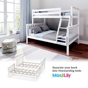 Max & Lily Bunk Bed, Twin-Over-Full Wood Bed Frame For Kids, White