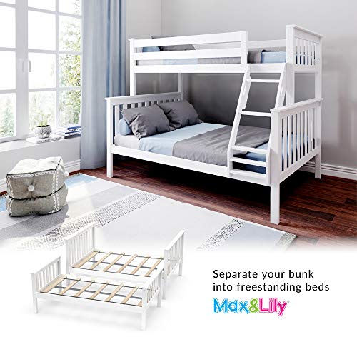 Max & Lily Bunk Bed, Twin-Over-Full Wood Bed Frame For Kids, White