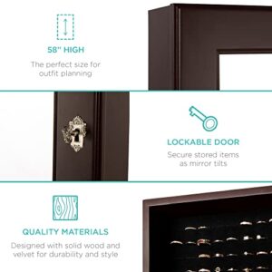 Best Choice Products Standing Mirror Armoire, Lockable Jewelry Storage Organizer Cabinet w/Velvet Interior, 3 Angle Adjustments - Brown