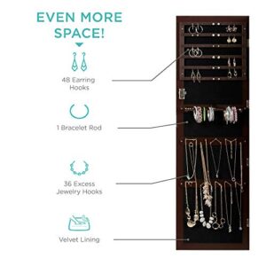 Best Choice Products Standing Mirror Armoire, Lockable Jewelry Storage Organizer Cabinet w/Velvet Interior, 3 Angle Adjustments - Brown