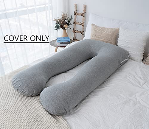 AngQi U Shaped Pregnancy Pillow Cover Case - Fit 55'' U Shape Pillows - Total Body Maternity Pillow Replacement Cover - Jersey Knit Cotton - Grey