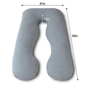 AngQi U Shaped Pregnancy Pillow Cover Case - Fit 55'' U Shape Pillows - Total Body Maternity Pillow Replacement Cover - Jersey Knit Cotton - Grey