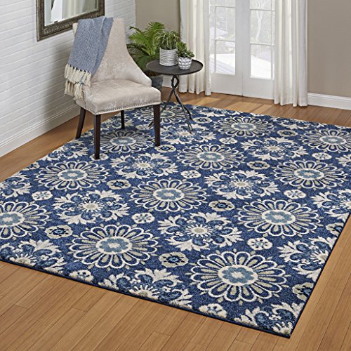 Drexel Heritage Contemporary Rug 1" Thick ArtDeco Striking Floral Medallions Dense Area Rugs 5x7, Paris, Blue