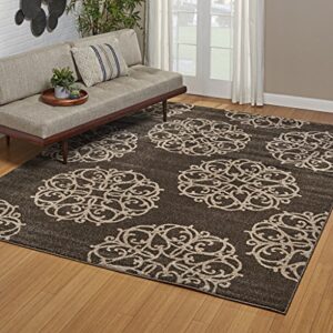 drexel heritage contemporary rug 1" thick artdeco ornamental medallions dense area rugs 5x7, berlin, brown