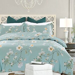 Nanko Bedding Duvet Cover Set Queen, 3 Pieces – 800-Thread Floral Microfiber Down Comforter Quilt Cover Zipper & Tie for Women & Men’s Bedroom, Luxury Guestroom Decor -Teal