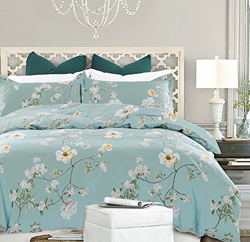 Nanko Bedding Duvet Cover Set Queen, 3 Pieces – 800-Thread Floral Microfiber Down Comforter Quilt Cover Zipper & Tie for Women & Men’s Bedroom, Luxury Guestroom Decor -Teal