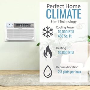 Keystone 10,000 BTU 230V Wall Mounted Air Conditioner & Heater with Dehumidifier Function - Quiet Wall AC & Heater Combo with Remote Control for Small & Medium Sized Rooms up to 450 Sq.Ft.