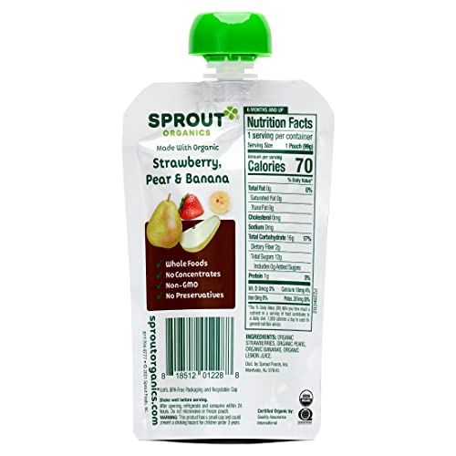 Sprout Strawberry Pear Banana Organic Baby Food 3.5 oz Pack of 12