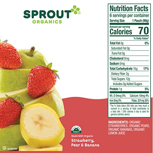 Sprout Strawberry Pear Banana Organic Baby Food 3.5 oz Pack of 12