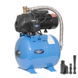 superior pump 94520 1/2 hp cast iron convertible jet pump kit w/24l, 24l tank, black
