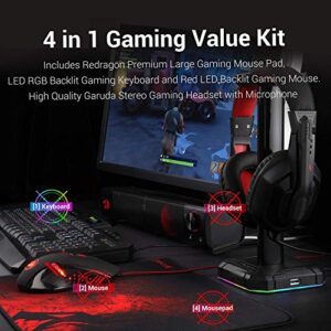 Redragon S101 Wired RGB Backlit Gaming Keyboard and Mouse, Gaming Mouse Pad, Gaming Headset Combo All in 1 PC Gamer Bundle for Windows PC – (Black)