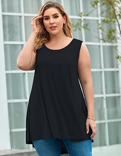 LARACE Tank Tops for Women Plus Size Sleevelss Tunic Casual Summer Clothes Swing Shirts for Leggings (2X, Black)