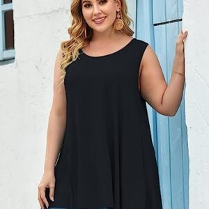 LARACE Tank Tops for Women Plus Size Sleevelss Tunic Casual Summer Clothes Swing Shirts for Leggings (2X, Black)