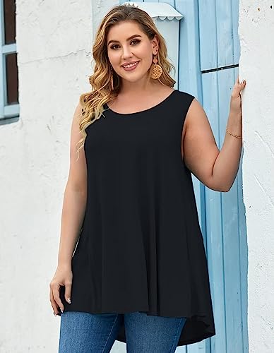 LARACE Tank Tops for Women Plus Size Sleevelss Tunic Casual Summer Clothes Swing Shirts for Leggings (2X, Black)