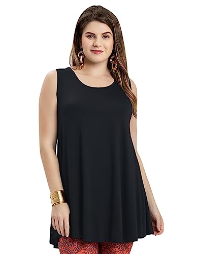 LARACE Tank Tops for Women Plus Size Sleevelss Tunic Casual Summer Clothes Swing Shirts for Leggings (2X, Black)