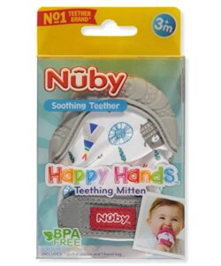 nuby soothing teething mitten with hygienic travel bag, grey, 1 count (pack of 1)