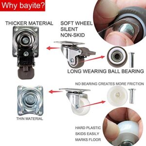 bayite 4 Pack 1" Low Profile Casters Wheels Soft Rubber Swivel Caster with 360 Degree Top Plate 100 lb Total Capacity for Set of 4 (2 with Brakes & 2 Without)