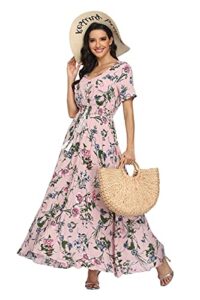 vintageclothing women's floral print maxi dresses boho button up split beach party dress,pale dogwood,x-large