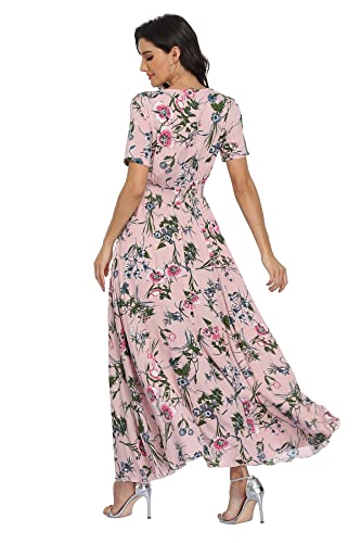 VintageClothing Women's Floral Print Maxi Dresses Boho Button Up Split Beach Party Dress,Pale Dogwood,X-Large