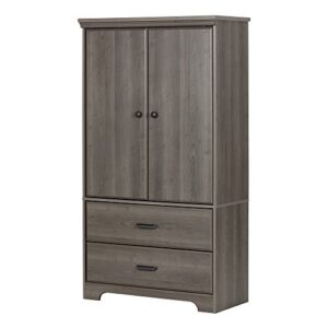 south shore versa 2-door armoire with drawers, gray maple