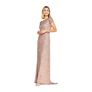 Adrianna Papell Women's Short-Sleeve All Over Sequin Gown, Rosegold, 10