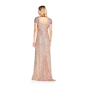 Adrianna Papell Women's Short-Sleeve All Over Sequin Gown, Rosegold, 10