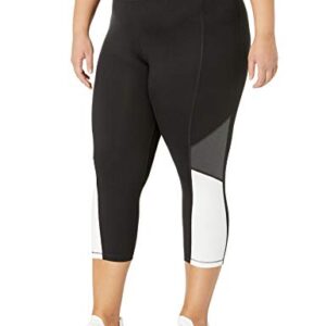 Just My Size Women's Plus Size Active Pieced Stretch Capri, Black/Granite Heather/White, 2X