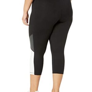 Just My Size Women's Plus Size Active Pieced Stretch Capri, Black/Granite Heather/White, 2X