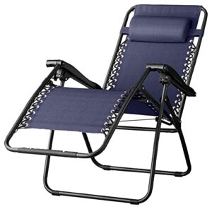 amazon basics outdoor textilene adjustable zero gravity folding reclining lounge chair with pillow, 26", navy blue