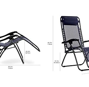 Amazon Basics Outdoor Textilene Adjustable Zero Gravity Folding Reclining Lounge Chair with Pillow, 26", Navy Blue