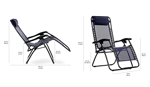 Amazon Basics Outdoor Textilene Adjustable Zero Gravity Folding Reclining Lounge Chair with Pillow, 26", Navy Blue