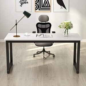 Tribesigns Computer Desk, 55 inch Large Office Desk Computer Table Study Writing Desk for Home Office, White + Black Leg