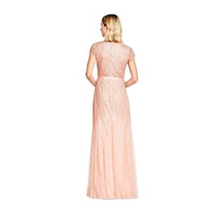 Adrianna Papell Women's Long Beaded V-Neck Dress with Cap Sleeves and Waistband, Blush, 6