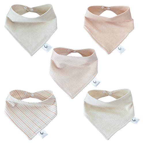 5-Pack Stylish Baby Bandana Drool Bibs 2 Ply 100% Naturall Colored Cotton - Neutral and Absorbent for Boys and Girls