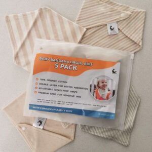 5-Pack Stylish Baby Bandana Drool Bibs 2 Ply 100% Naturall Colored Cotton - Neutral and Absorbent for Boys and Girls