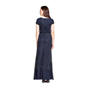 Adrianna Papell Women's Short Sleeve Blouson Beaded Gown, Navy, 10