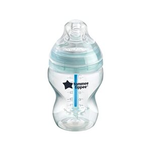 tommee tippee anti-colic baby bottle, slow flow breast-like nipple and unique anti-colic venting system, 9oz, 1 count, clear