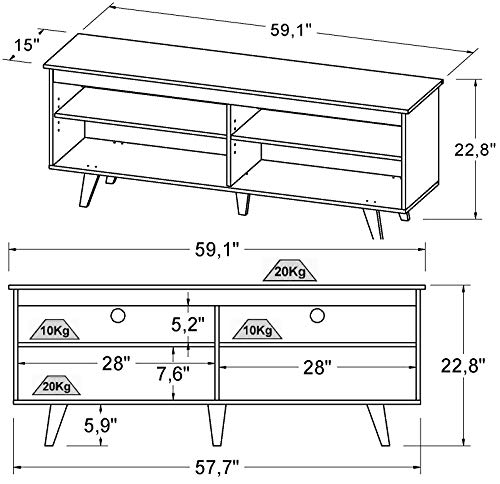 Walker Edison Rohde Contemporary 4 Cubby TV Stand for TVs up to 65 Inches, 58 Inch, White