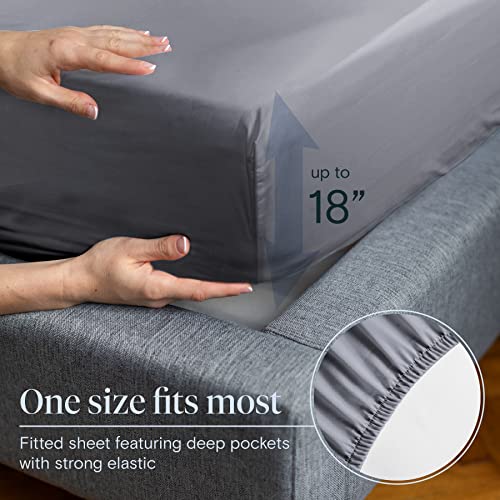 LuxClub 6 PC Queen Sheet Set, Bamboo Sheets Queen Size, Deep Pockets 18" Eco Friendly Wrinkle Free Cooling Bed Sheets Machine Washable Hotel Bedding Silky Soft - Light Grey Queen